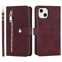 Leather Case for iPhone 15 Pro Max/15 Pro/15 Plus/15, Zipper Wallet Cover with RFID Blocking Card Slot Kickstand Magnetic Closure Soft Case,Red,15 Plus''