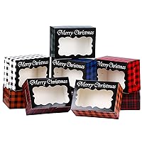 Moretoes 18pcs 8.3x5.9x3.7in Christmas Cookie Boxes, Xmas Bakery Boxes with Window Checkerboard Pattern Treat Boxes for Christmas Party Favor Pastries, Cupcakes, Candy Gift Wrapping