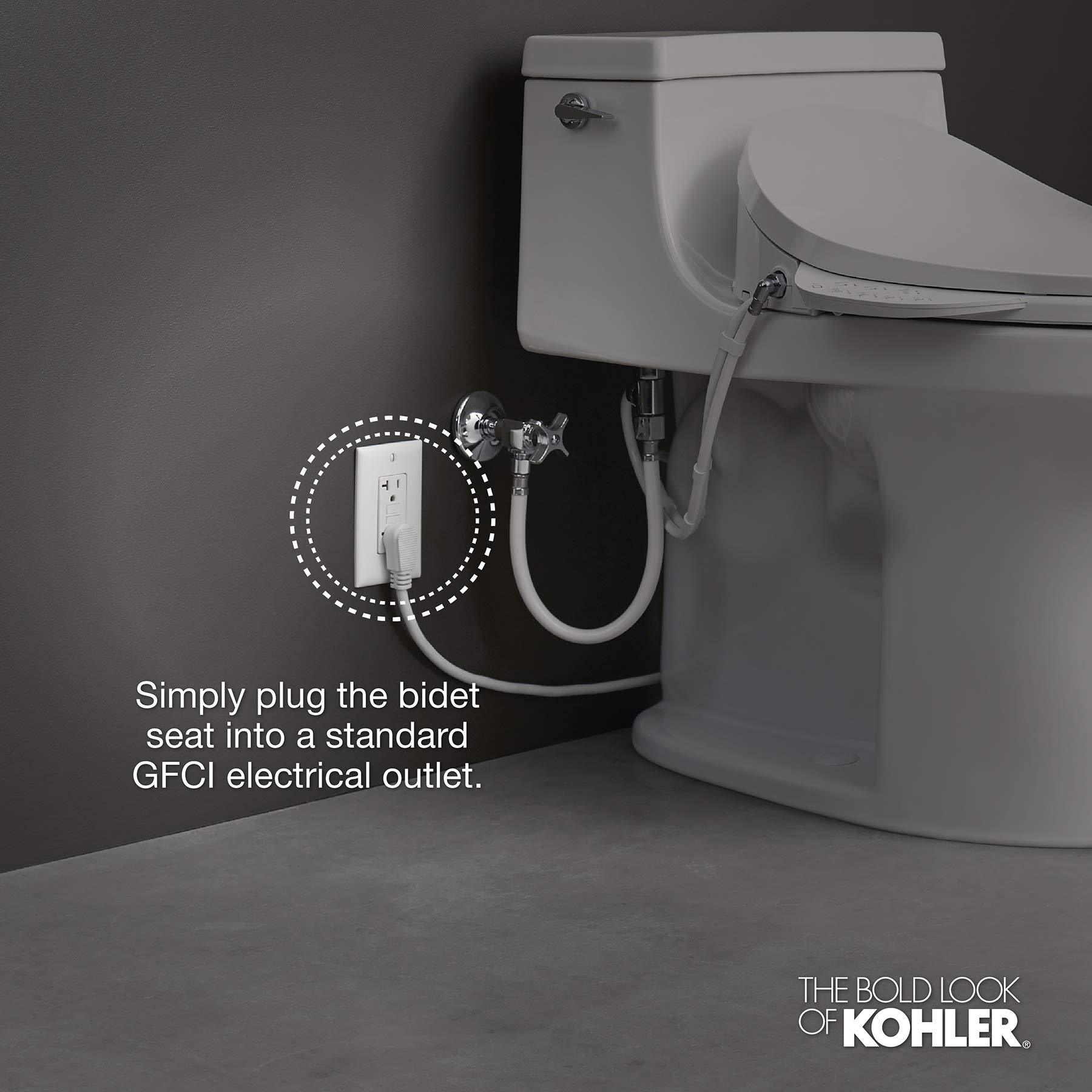 KOHLER K-8298-CR-0 C3 455 Elongated Heated Bidet Toilet Seat, White with Remote Control, Quiet-Close Lid, Automatic Deodorization, Self-Cleaning Wand, Adjustable Water Pressure and Nightlight