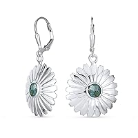 Native American South Western Concho Carved Petal Flower Blossom Blue Turquoise Lever Back Dangle Earrings Women .925 Sterling Silver