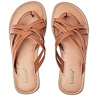 Luoika Women's Wide Width Flat Sandals, Flip Flop Slides Sandal Casual Strapy Sandal Slip on Summer Beach Shoes for Women.
