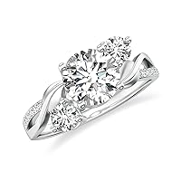 Natural Diamond Twisted Shank 3 Stone Ring for Women Girls in Sterling Silver / 14K Solid Gold/Platinum