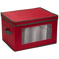 540RED Holiday China Storage Chest with Lid and Handles, Cocktail Glasses Canvas Trim, 1 Count (Pack of 1), Red & Green