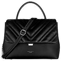 David Jones - Women's Shoulder Bag - Women's Handbag Quilted PU Leather - Quilted Pattern Bag Medium Shoulder Bag - Top Handle Handbag Elegant Satchel Crossbody Bag Fashion Party, black, Elegant