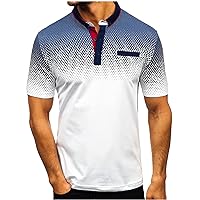 Mens Short Sleeve Polo Shirt Summer Trendy Gradient Color Printing Turndown Collar Buttons Pullover T Shirt Blouse