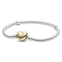 PANDORA Moments Heart Clasp Snake Chain Bracelet - Charm Bracelet - Compatible with PANDORA Moments Charms - Mother's Day Gift with Gift Box