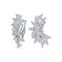 Elegant Classic Bridal Marquise Teardrop Ear Crawler Clusters Cubic Zirconia AAA CZ Leaf Clip On Earrings For Women Wedding Prom Formal Party Silver Plated
