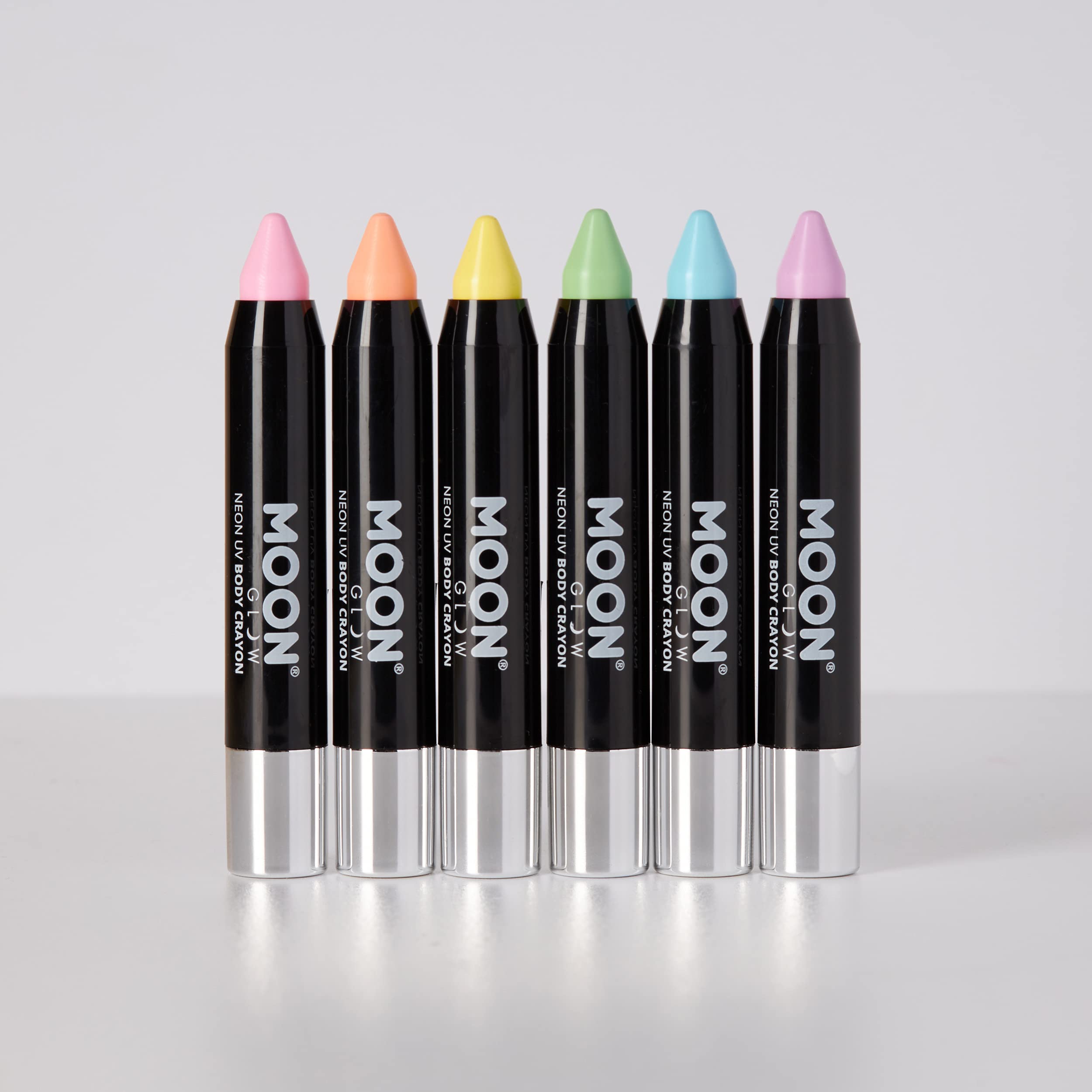 Moon Glow - Blacklight Neon Face Paint Stick/Body Crayon makeup for the Face & Body - Pastel set of 6 colours - Glows brightly under blacklights