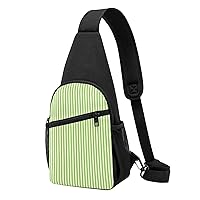 Classic Green Striped Casual Crossbody Chest Bag, Lightweight Shoulder Backpack, Women'S, Men'S Hiking Outdoor Backpacks