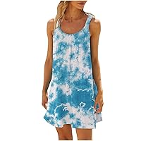 Spiral Streak Printed Beach Dress Women's Tie Dye Style Tank Tunic Dress Summer Sleeveless Boat Neck Mini Sundress
