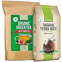 Kiss Me Organics Yerba Mate Tea Loose Leaf & Green Tea with Hibiscus Flower (100 Tea Bags)