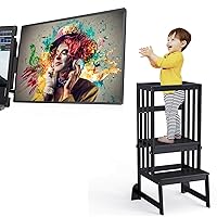 14” Aluminum Alloy Attachable Portable Monitor + Adjustable Height Toddler Tower, Black