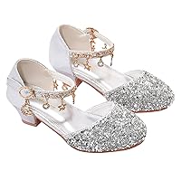 Slippers for Girls Poop Girls Low Heeled Dress Shoes Rhinestone Bows Low Heel Princess Flower Girls Sandals Leather
