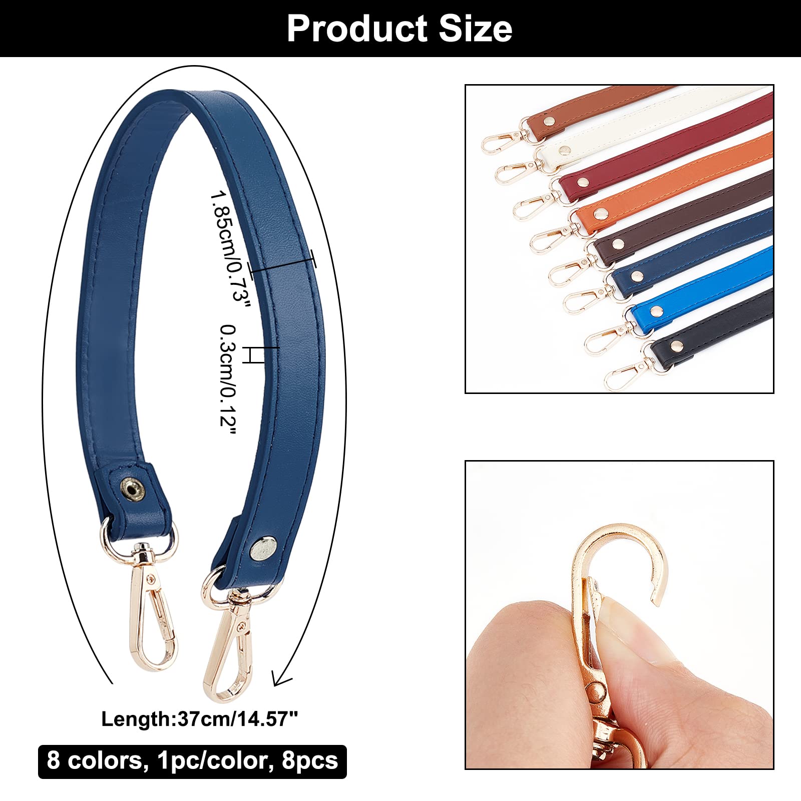 SUPERFINDINGS 8 Colors Short Leather Purse Handle Short Clutch Bag Handles Leather Replacement Strap 1.22inch/37cm Full Grain Leather Purse Handle Strap with Golden Alloy Swivel Clasps for Handbags