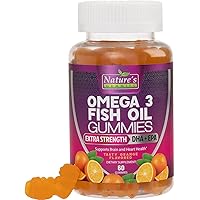Omega 3 Fish Oil Gummies, Extra Strength Omega Fish Oil Supplement, High Absorption for Joint, Heart & Brain Support, Nature's Heart Healthy Omega 3s DHA EPA Gummy Vitamin, Orange Flavor - 60 Gummies