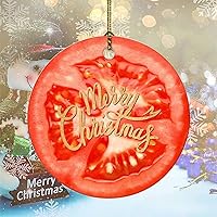 Merry Christmas Fruit Pattern Tomato Ceramic Ornament Christmas Decorations Ornaments Double Sides Printed Collectible Keepsake Gift with Gold String for Christmas Trees Elegant Decor 3