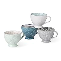 Signature Housewares Pad Print Set of 4 Assorted Footed 14oz Mugs, PP13 Multicolor