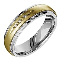 Diapora Titanium Diamond Ring with 14k Yellow Gold 6mm Wide Sandblast Finish Wedding Band for Him N Her