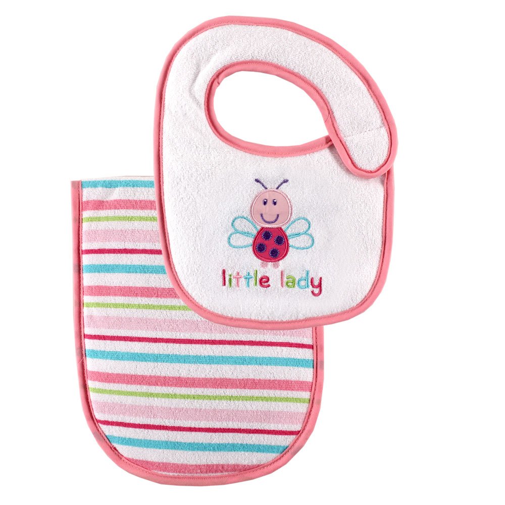 Luvable Friends Baby Bib and Burp Cloth Set, Pink