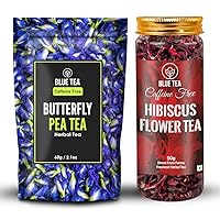 BLUE TEA - Herbal Tea Combo - Butterfly Pea Flower Tea (2.11 Oz) + Hibiscus Tea (1.76 Oz) | Antioxidant | Caffeine-free - Gluten- free - GMO Free