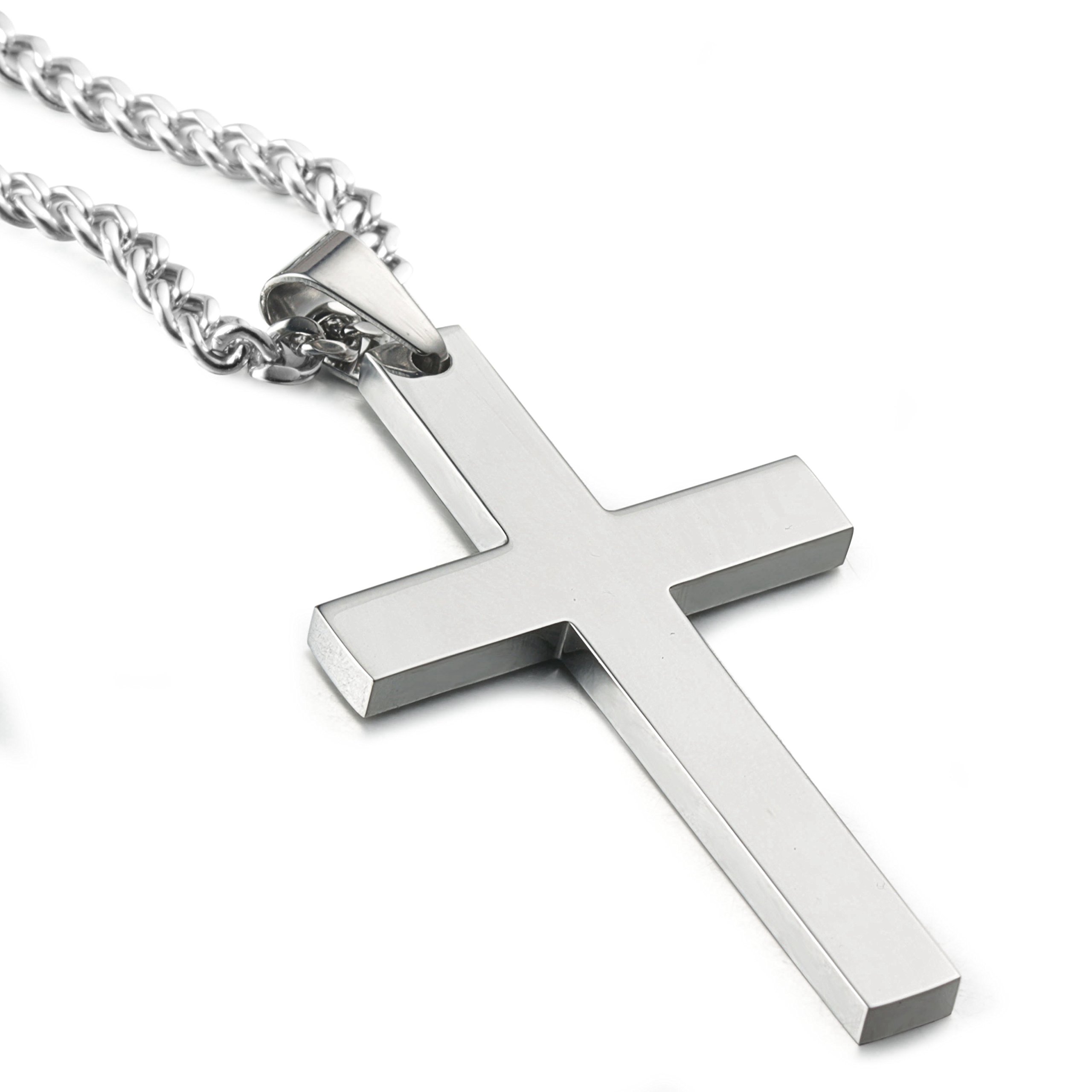 FIBO STEEL Stainless Steel Cross Pendant Chain Necklace for Men Women, 22-30 Inches