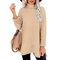 Saodimallsu Women's Turtleneck Oversized Sweaters Casual Long Sleeve Ribbed Knitted Cozy Side Split Pullover Jumper Tops
