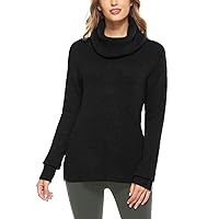 Woolicity Women's Cowl Neck Sweaters Long Sleeve Loose Fitting Ribbed Cozy Soft Casual Turtleneck Pullover Tops Black