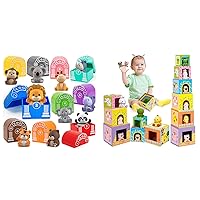 Learning Toys for Toddlers 1 2 3 Years Old, Nesting & Stacking Toy Blocks + Safari Animals Toy, Montessori Counting, Matching & Sorting Fine Motor Games, Christmas Birthday Gift for Baby Boys Girls