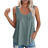 Womens Tank Tops Eyelet Embroidery Crewneck Sleeveless Going Out Tops Casual Summer Basic Loose Shirts Fashion Clothes