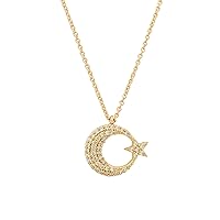 Star Gold Colour Necklace Chain with Zirconia Crystal Star Ay Yildiz Crescent Moon Star