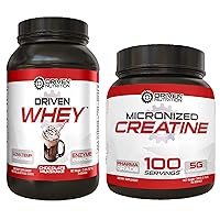 Driven Nutrition Whey Protein Powder (Chocolate Milkshake, 2lb) & Creatine Monohydrate (500g) - Delicious Shake Mix & Unflavored Micronized Powder for Muscle Mass, Recovery, Strength & Endurance