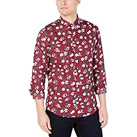 Michael Kors Mens Albini Button Up Shirt, Red, X-Large
