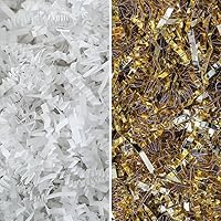 MagicWater Supply - White & Gold Metallic (2 oz per color) - Crinkle Cut Paper Shred Filler great for Gift Wrapping, Basket Filling, Birthdays, Weddings, Anniversaries, Valentines Day