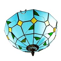 Mediterranean Blue Ceiling Lights Stained Glass Lampshade Ceiling Lamp E27 Lighting Socket Pastoral Flush Mount Balcony Corridor Bedroom Fixture (12In/16In),30Cm,Blue