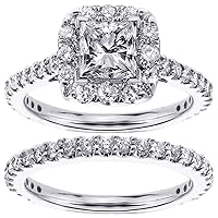 1.88 CT TW GIA Certified Halo Princess Cut Diamond Engagement Bridal Set in Platinum