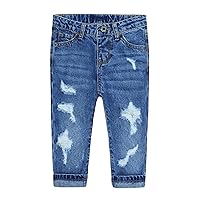 KIDSCOOL SPACE Baby Girl Boy Jeans,Little Kid Elastic Band Inside Ripped Denim Pants