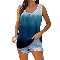 Tank Tops for Women Oversized Sleeveless Henley Button Down Shirts for Woman Scoop Neck Shirt Ladies Basic Blouse