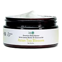 Asian Tea Blossom Body Butter - Cocoa Butter & Shea Butter - Coconut & Jojoba Oil - Non-greasy - Infused with Essential Oils - Moisturizing Cream for Daily Uses - 8 Fl Oz