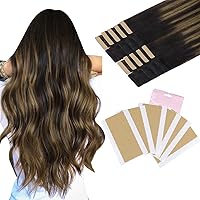Hair Extensions Tape in Hair Extensions Human Hair 20 inch 50g 20pcs Balayage Dark Brown to Chestnut Brown Real Human Hair Extensions with 72pcs hair Extension Tape Replacement Tape