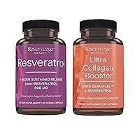 Reserveage Beauty, Resveratrol 500 mg, Antioxidant Supplement for Heart and Cellular Health 30 Caps & Ultra Collagen Booster, Skin Supplement, Supports Healthy Collagen Production, 90 Caps