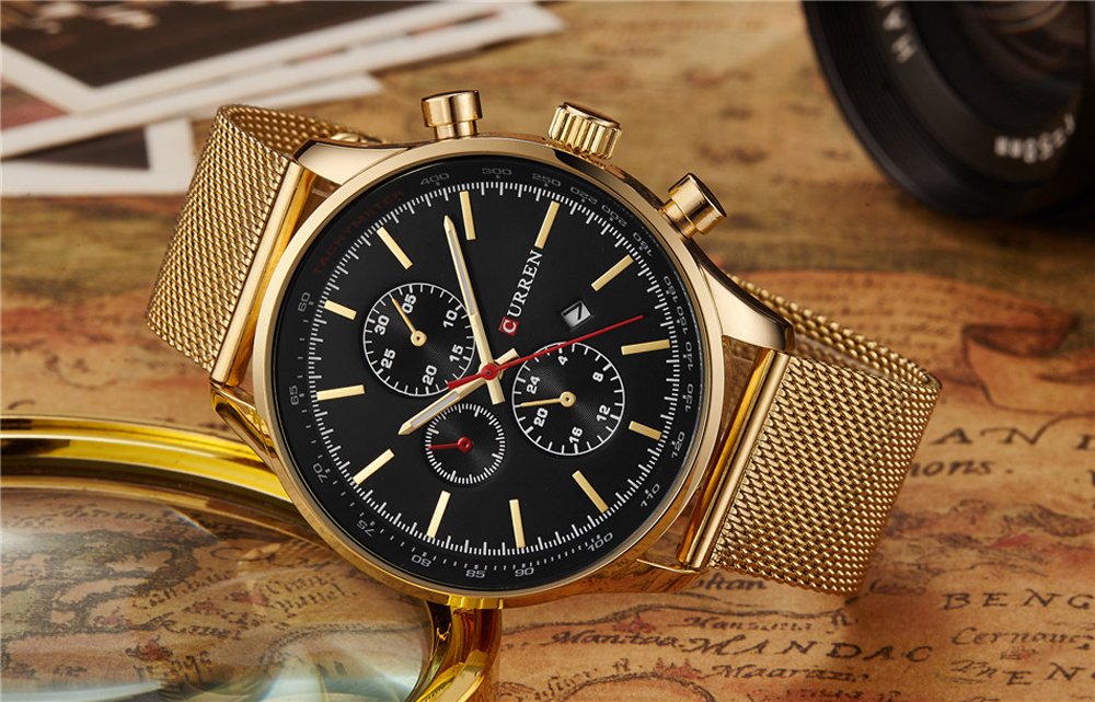 CURREN Men's Sports Waterproof Stainless steel Date Wrist Watch 8227 Gold Black