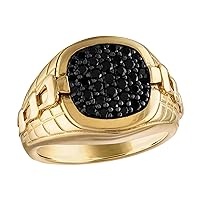 Bulova Men's Jewelry Icon Collection, 14K Gold Plated Sterling Silver Statement Ring with Black Diamonds