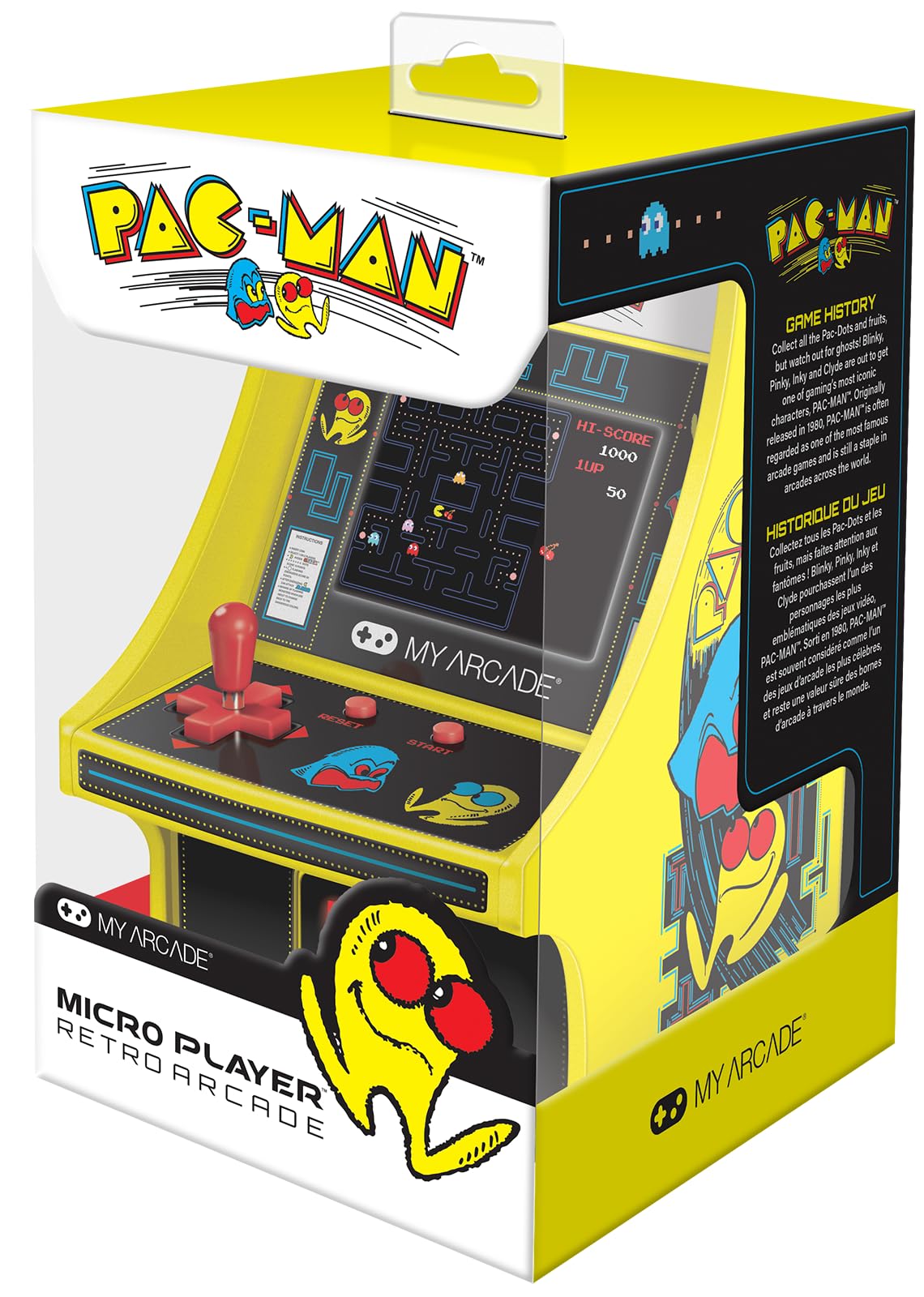 My Arcade Micro Player Mini Arcade Machine: Pac-Man Video Game, Fully Playable, 6.75 Inch Collectible, Color Display, Speaker, Volume Buttons, Headphone Jack, Battery or Micro USB Powered