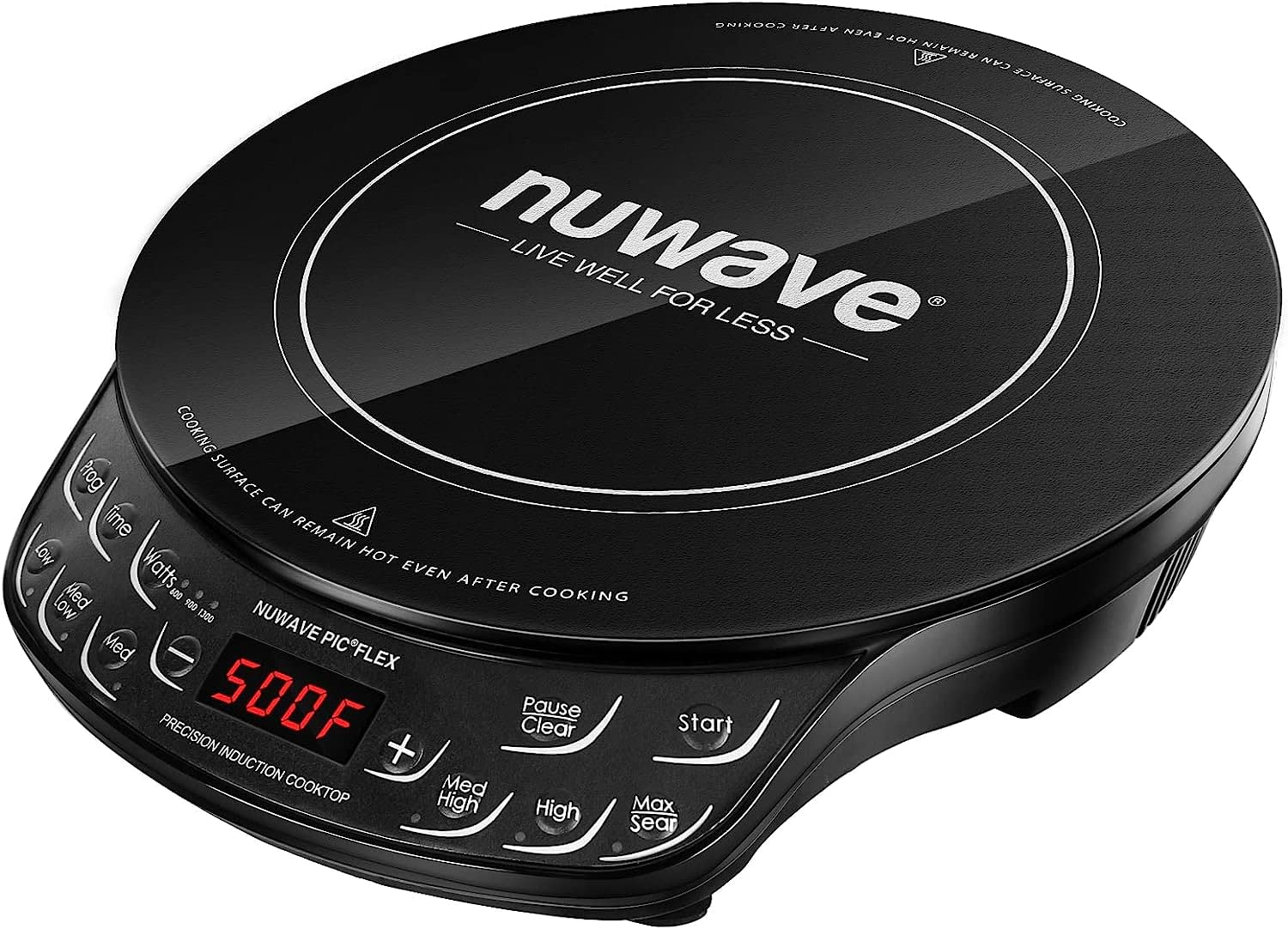 Nuwave Flex Precision Induction Cooktop, 10.25” Shatter-Proof Ceramic Glass, 6.5” Heating Coil, 45 Temps from 100°F to 500°F, 3 Wattage Settings 600, 900 & 1300 Watts (Renewed)