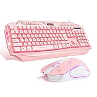 Pink Gaming Keyboard and Mouse Combo,MageGee GK710 Wired Backlight Pink Keyboard and Pink Mouse for Girl,PC Keyboard and Adjustable DPI Mouse for PC/Laptop/MAC(Pink) (Renewed)