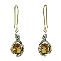 Stunning Citrine Natural Gemstone Oval Shape Drop Dangle Engagement Earrings 925 Sterling Silver Jewelry | Yellow Gold Plated
