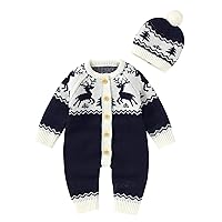 Preschool Boy Clothes Deer Jumpsuit Baby Cotton Hat Xmas Sweater Knitted Girls Outfits Set Penguin Sweater for Boys