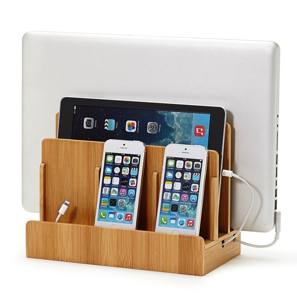 Great Useful Stuff G.U.S. Multi-Device Charging Station Dock & Organizer - Multiple Finishes Available. for Laptops, Tablets, and Phones - Strong Build, Eco-Friendly Bamboo