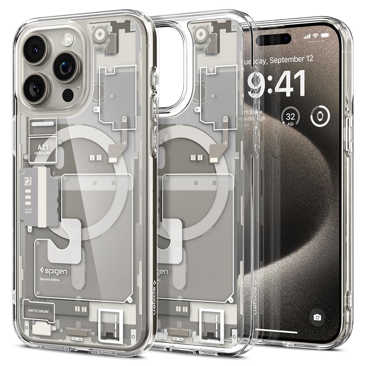 Spigen Ultra Hybrid MagFit Designed for iPhone 15 Pro Max Case (2023) - Zero One Natural Titanium