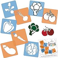 NAKLEO 8 pcs Drawing Stencils for Kids - 15x15cm (6x6 inch) - Vegetables - Reusable Washable Plastic - Art and Craft Template Set - Painting